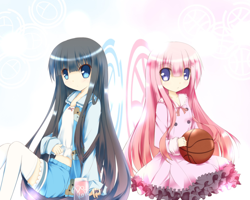 basketball, black_hair, blue_eyes, can, crossover, dr_pepper, dress, fuuna