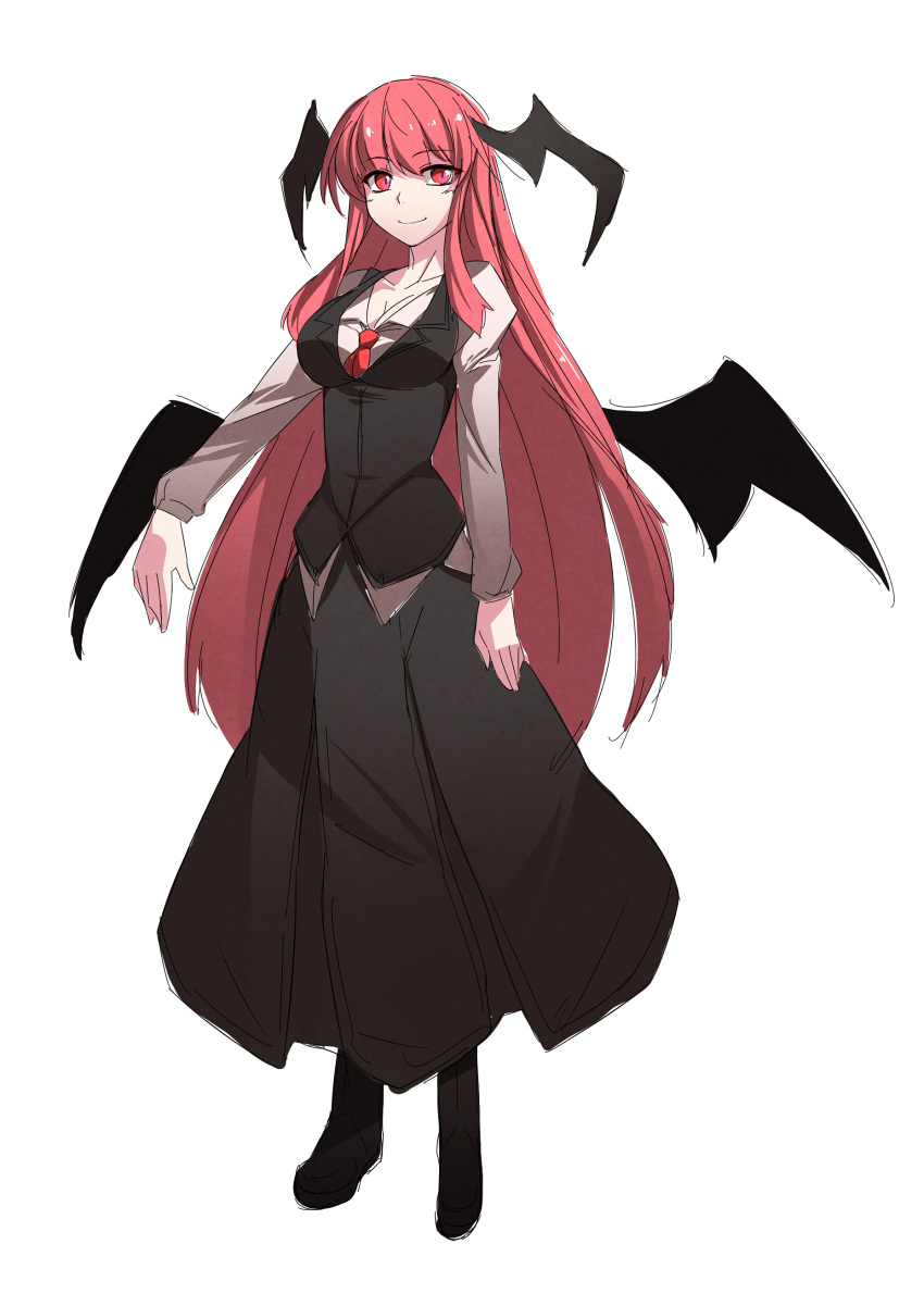 absurdres, bat_wings, breasts, cleavage, dress, dress_shirt, head_wings, highres