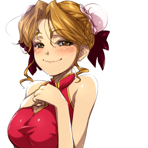 blush, bun_cover, china_dress, chinese_clothes, double_bun, hairu, hayasaka_akira, lowres