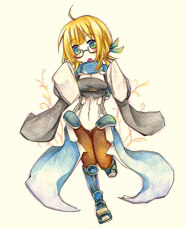 1girl, blonde_hair, bodysuit, brown_legwear, female, flat_chest, glasses, kaze_yaku