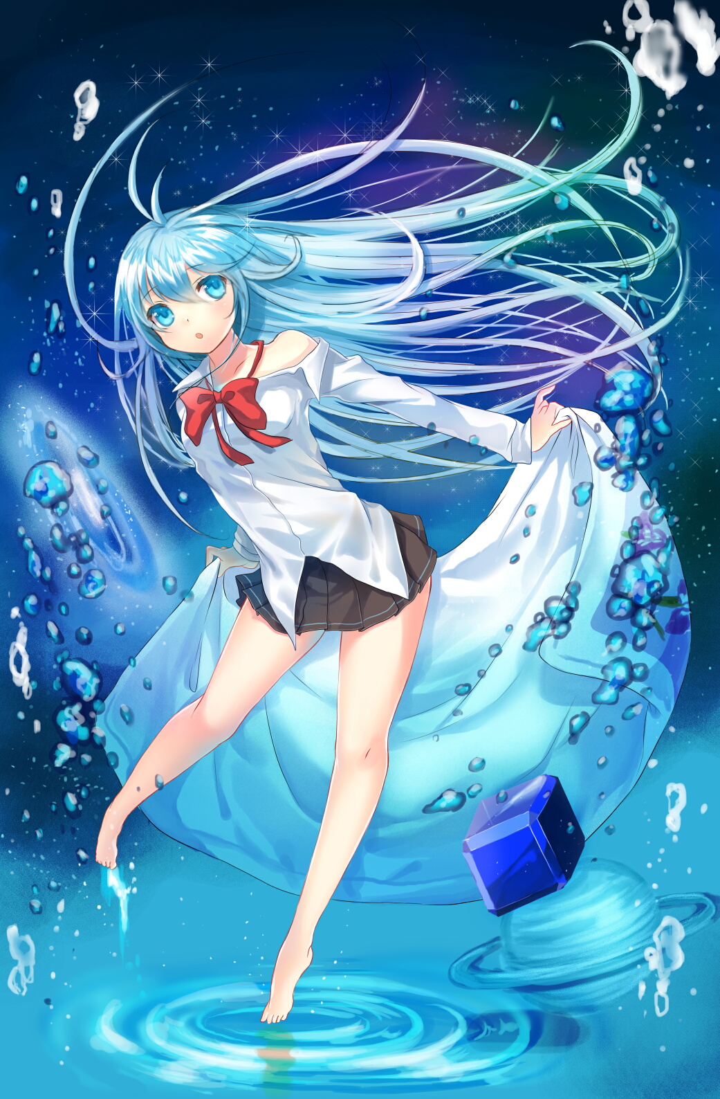 blue_eyes, blue_hair, bow, denpa_onna_to_seishun_otoko, feet, hayama_eishi, highres, long_hair