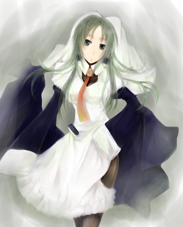 bodysuit, character_request, green_hair, kaze_yaku, kyoukai_senjou_no_horizon, long_hair, maid, musashi