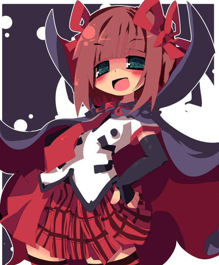 amami_haruka, blush, brown_hair, cape, dango_mushi, elbow_gloves, fingerless_gloves, gloves