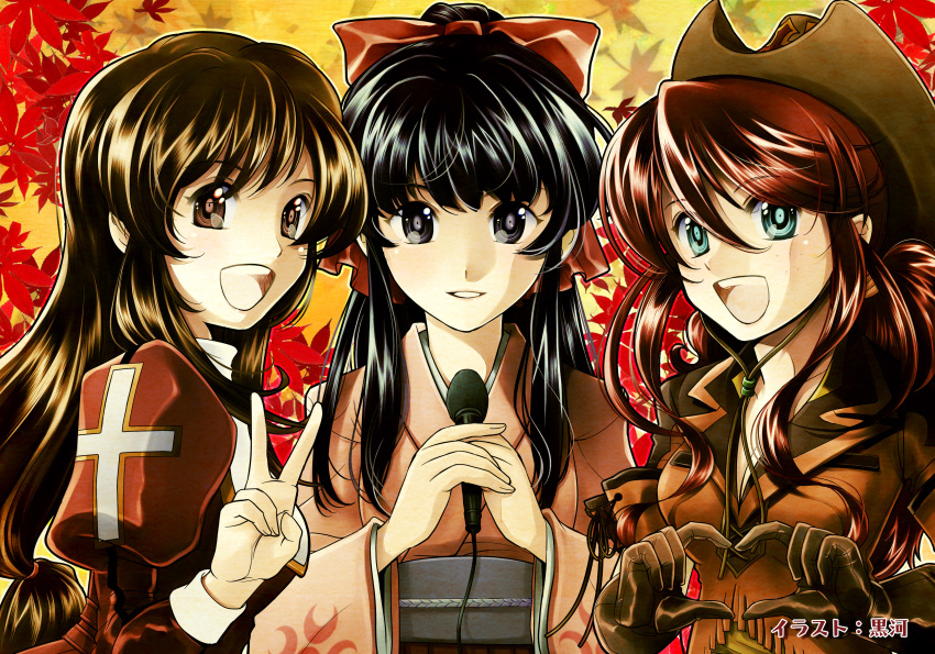 absurdres, black_eyes, black_hair, breasts, brown_eyes, brown_hair, cleavage, cowboy_hat