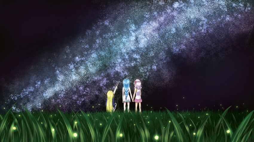 arakawa_under_the_bridge, blonde_hair, blue_hair, character_request, crossover, denpa_onna_to_seishun_otoko, drawfag, field