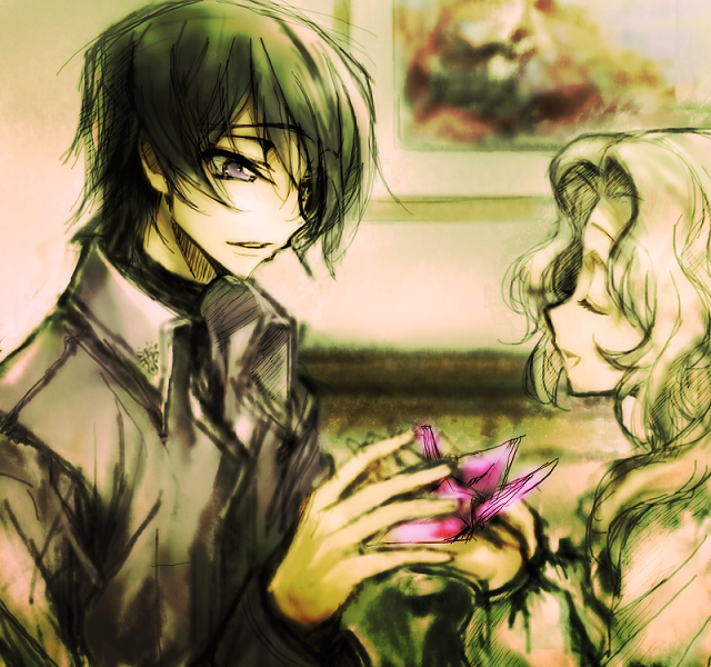 brother_and_sister, brown_hair, closed_eyes, code_geass, eyes_closed, holding, jacket, lelouch_lamperouge