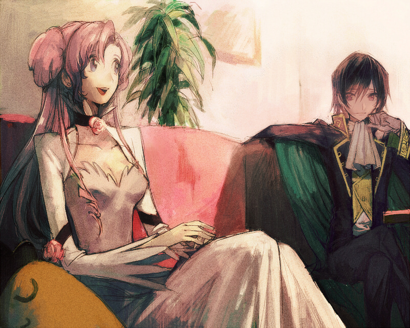 1boy, 1girl, aoki, aoki_(pixiv60197), black_hair, brother_and_sister, cheese-kun, chin_rest