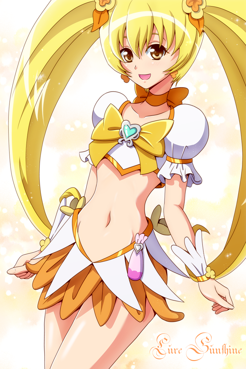 aokura_shou, blonde_hair, brown_eyes, choker, cure_sunshine, hair_ribbon, heart, heartcatch_precure!