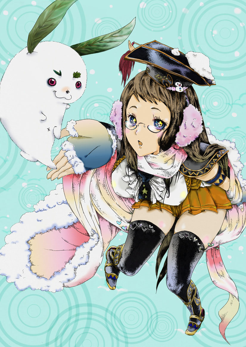 glasses, gloves, hat, marumero33, sangokushi_taisen, solo, thigh-highs, thighhighs