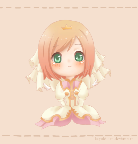 blush, chibi, dress, estelle, estellise_sidos_heurassein, green_eyes, kayuki, pink_hair