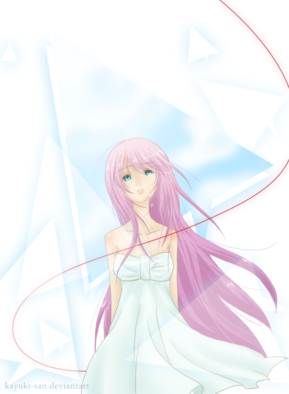 blue_eyes, gown, kayuki, megurine_luka, paper_plane, pink_hair, solo, tears, thread, vocaloid