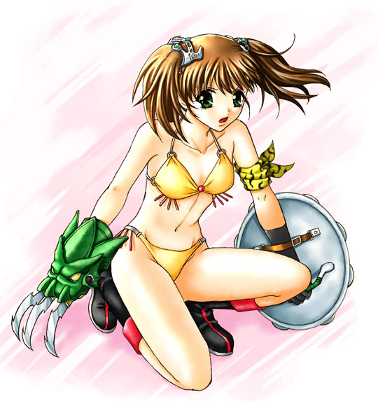 bikini, boots, brown_hair, claws, dragon_quest, dragon_quest_iii, fighter_(dq3), gloves
