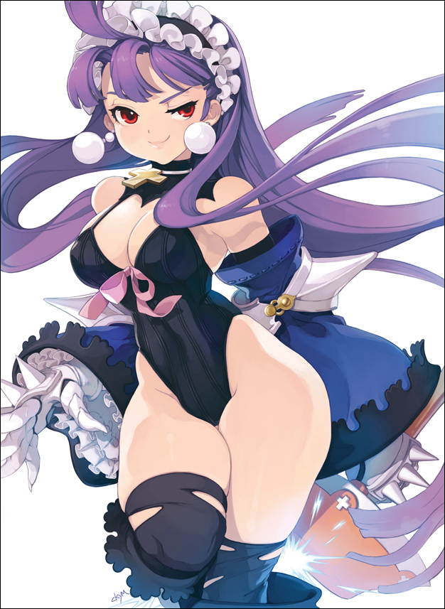 border, breasts, chkuyomi, cleavage, cross, dark_eclair, detached_sleeves, earrings