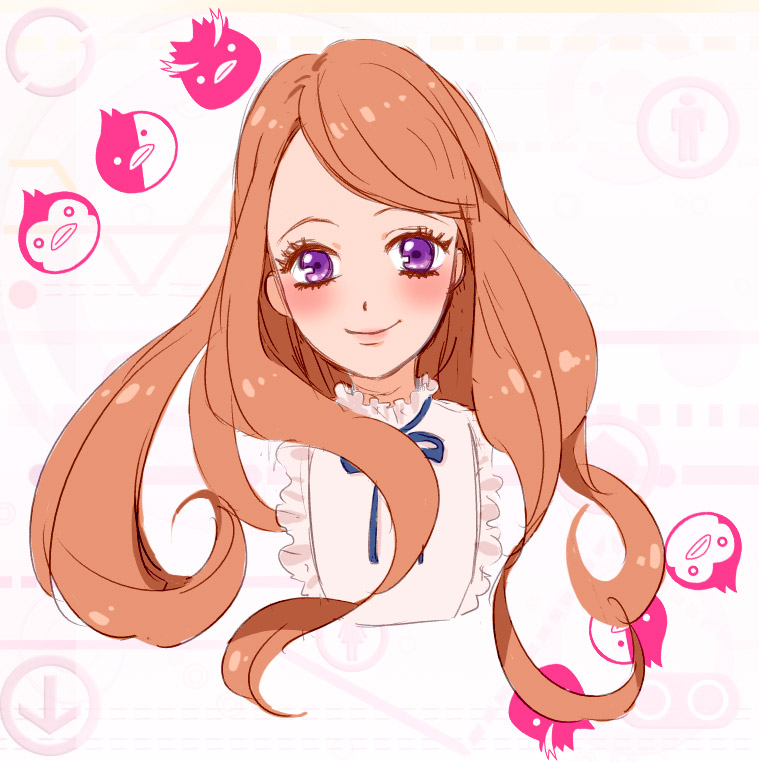 blush, brown_hair, kiramoja, long_hair, mawaru_penguindrum, penguin, purple_eyes, ribbon