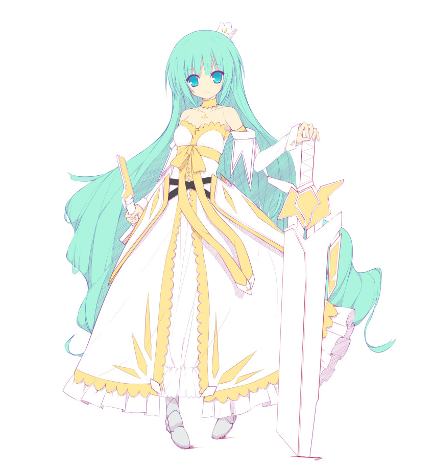 aqua_eyes, aqua_hair, armor, bad_id, bare_shoulders, blue_eyes, blue_hair, choker