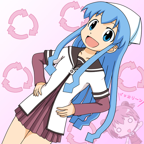 10s, 2011, 2girls, akaza_akari, blue_eyes, blue_hair, blush_stickers, broadcaster_connection