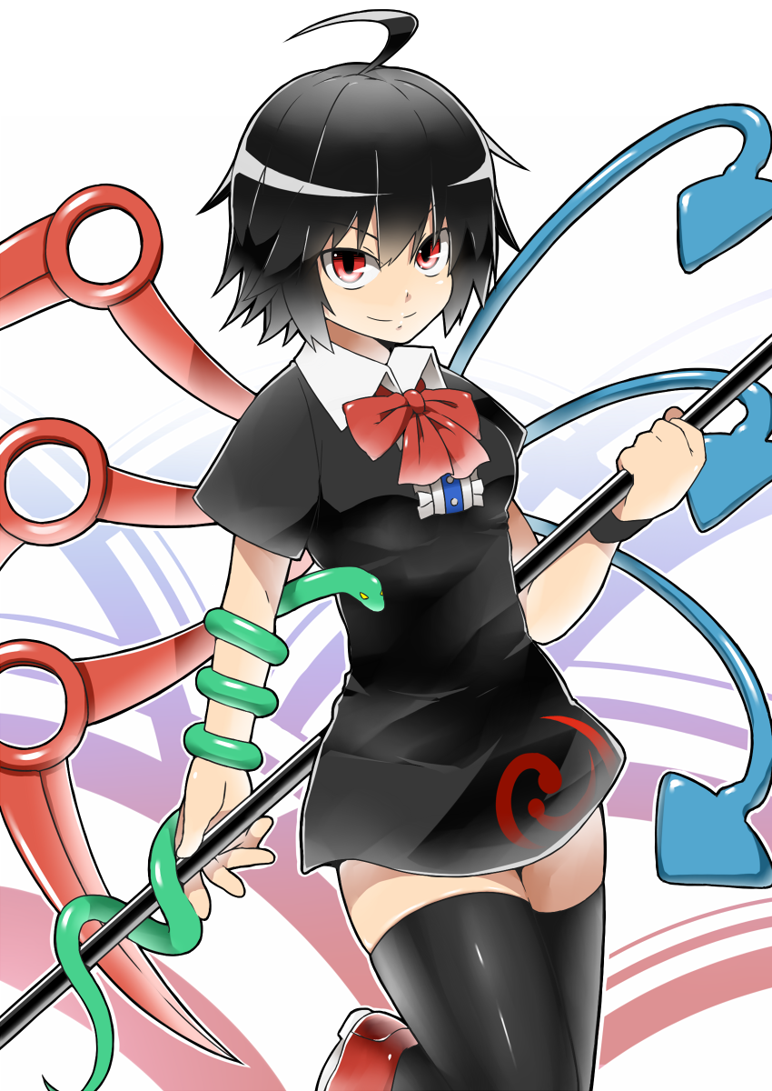 ahoge, black_hair, gogiga_gagagigo, highres, houjuu_nue, polearm, red_eyes, short_hair