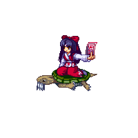 animated, animated_gif, beard, bow, facial_hair, genjii, hair_bow, hair_ornament, hair_ribbon, hakurei_reimu, hakurei_reimu_(pc-98), idle_animation, japanese_clothes, lowres, miko, ofuda, pixel_art, purple_hair, ribbon, solo, sprites, touhou, touhou_(pc-98), transparent_background, turtle