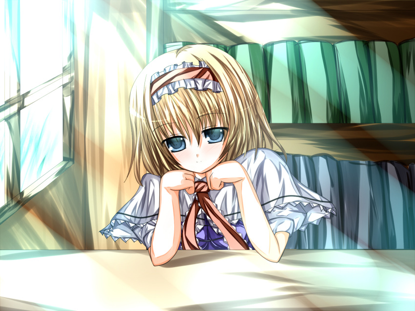 alice_margatroid, blonde_hair, blue_eyes, blue_eyes_white_dragon, hairband, highres, solo, tabuchisan