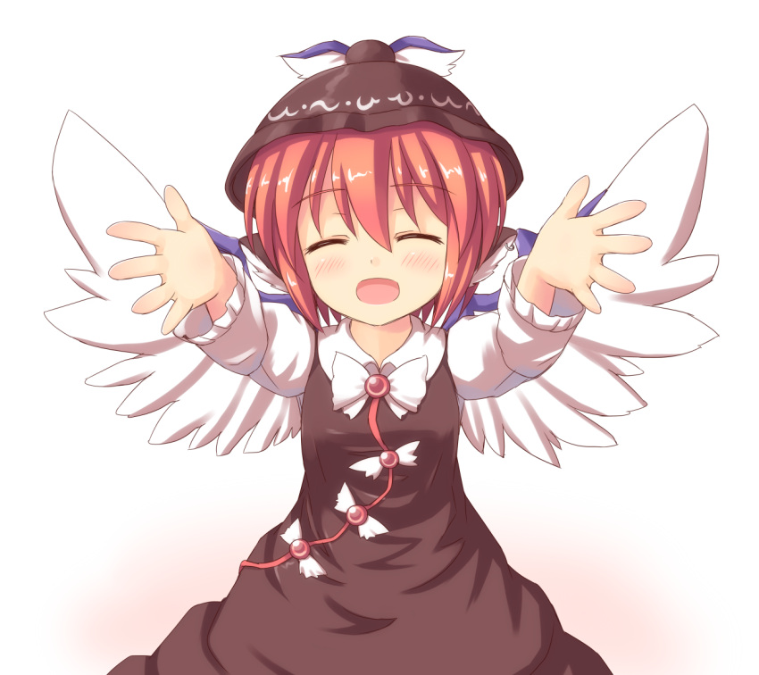 bird_wings, hat, mystia_lorelei, open_hands, phantom2071, pink_hair, smile, touhou