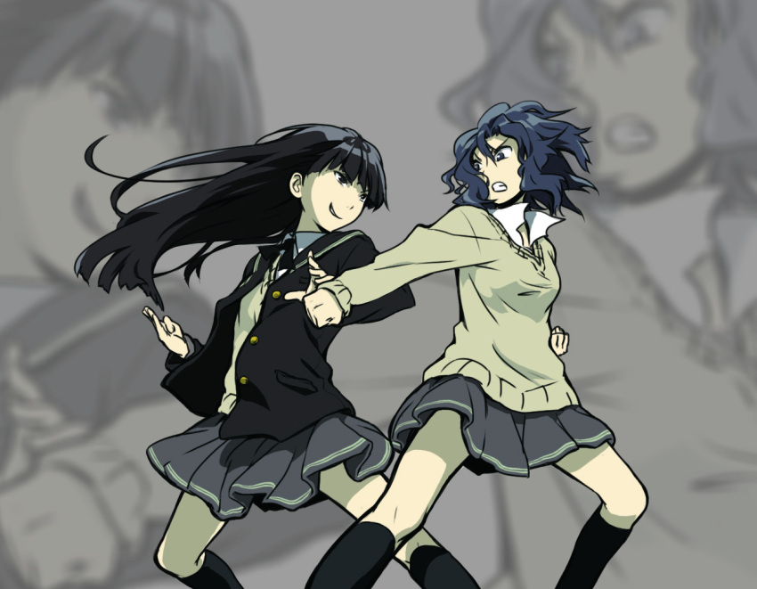 amagami, ayatsuji_tsukasa, fighting, minatsuki_(sitsu), multiple_girls, school_uniform, sweater, tanamachi_kaoru