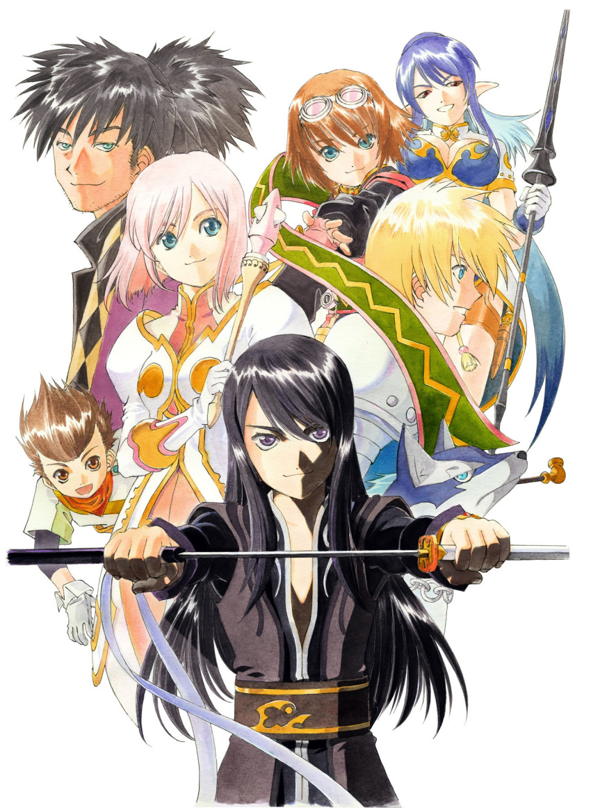 4boys, black_hair, blonde_hair, blue_eyes, brown_eyes, brown_hair, estellise_sidos_heurassein, everyone