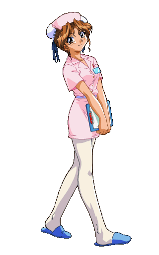 brown_hair, bun_cover, double_bun, hayasaka_akira, light_smile, notepad, nurse, official_art