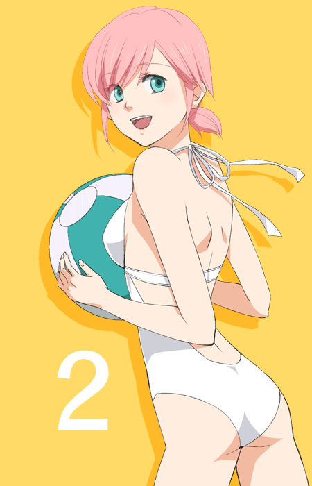 back, ball, beachball, bikini, celestial_s, estellise_sidos_heurassein, green_eyes, looking_back
