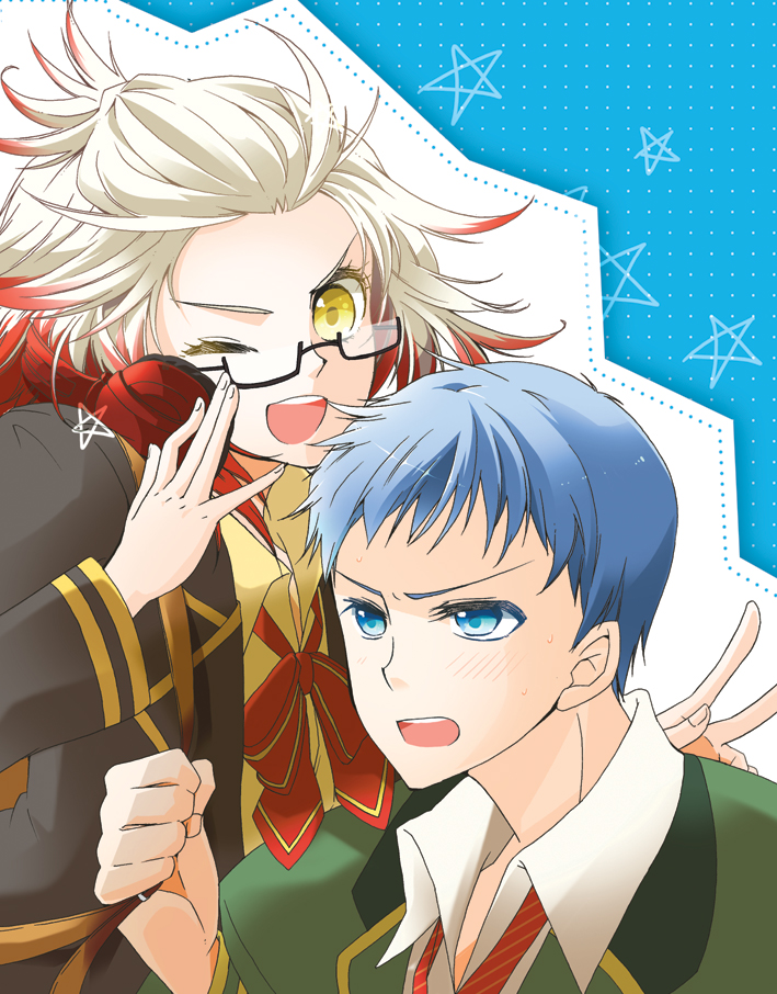 :o, ;d, bespectacled, blue_hair, bow, glasses, happy, hubert_ozwell