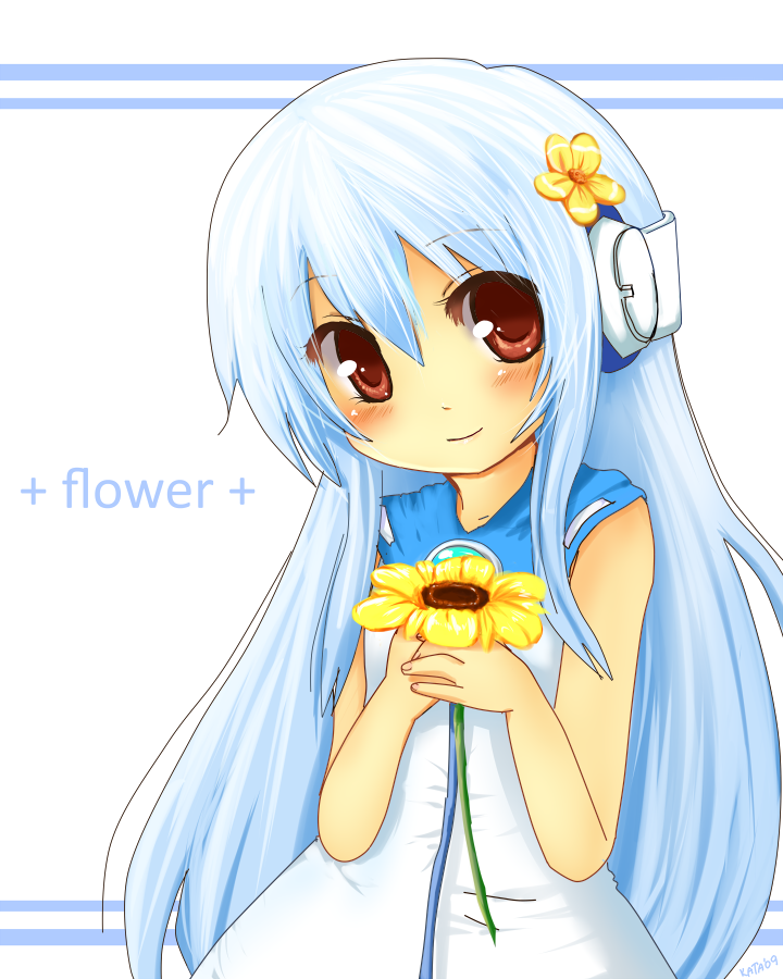 blush, flower, flower_(kowarekake), furawaa, headphones, kataro, kowarekake_no_orgel, red_eyes