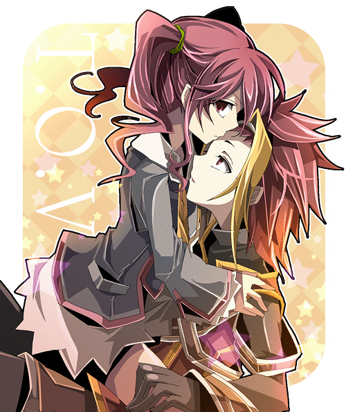 1girl, blonde_hair, fruit_punch, gauche, multicolored_hair, red_eyes, red_hair, redhead