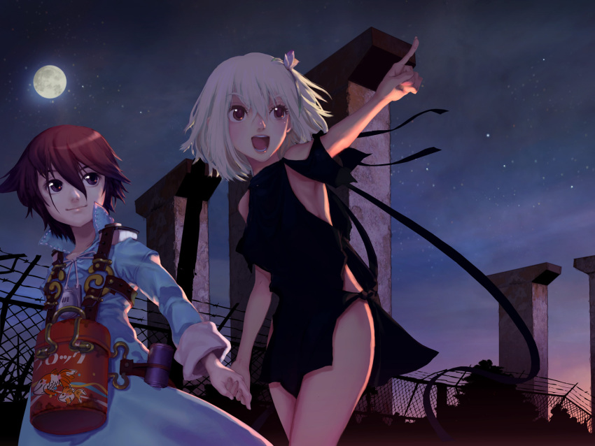 dress, fragile, moon, night, red_eyes, red_hair, redhead, ren_(fragile)