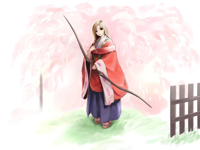 brown_eyes, brown_hair, cherry_blossoms, dress, guwange, hiiragi_kosame, japanese_clothes, koharu_nosuke
