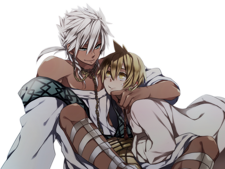 2boys, ali_baba_saluja, blonde_hair, chain, chains, dark_skin, earrings, jewelry