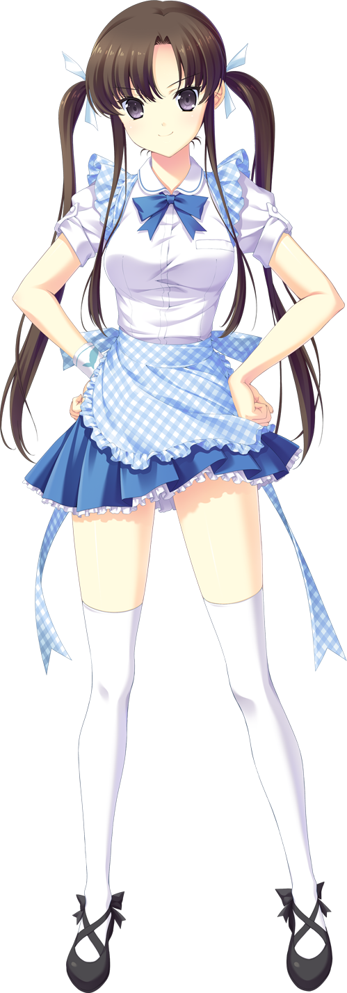 apron, artist_request, ayatsuki_meika, bowtie, breasts, brown_hair, hands_on_hips, highres