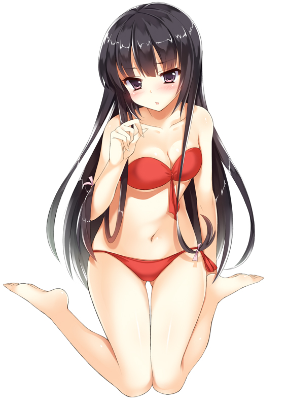 bare_legs, bare_shoulders, barefoot, bikini, black_hair, blush, boku_wa_tomodachi_ga_sukunai, collarbone