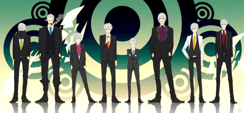 adjusting_tie, az_(wakana), bleach, blue_eyes, character_request, cigar, crossed_arms, crossover