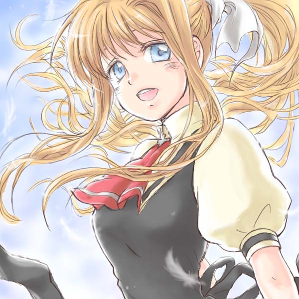 blonde_hair, blue_eyes, kamio_misuzu, long_hair, ponytail, school_uniform, takatsuki_natsume