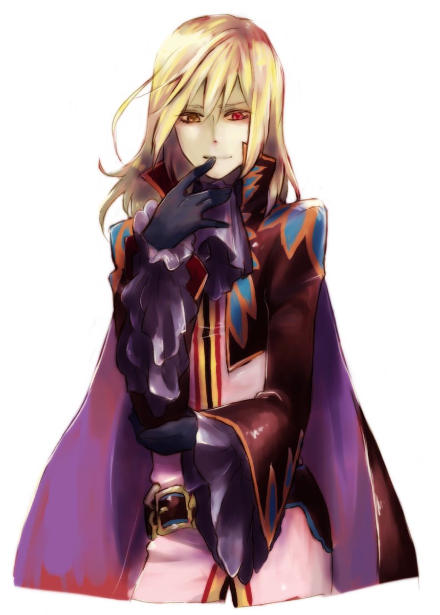 blonde_hair, cape, heterochromia, highres, male, red_eyes, richard_(tales_of_graces), takamizawa_takumi
