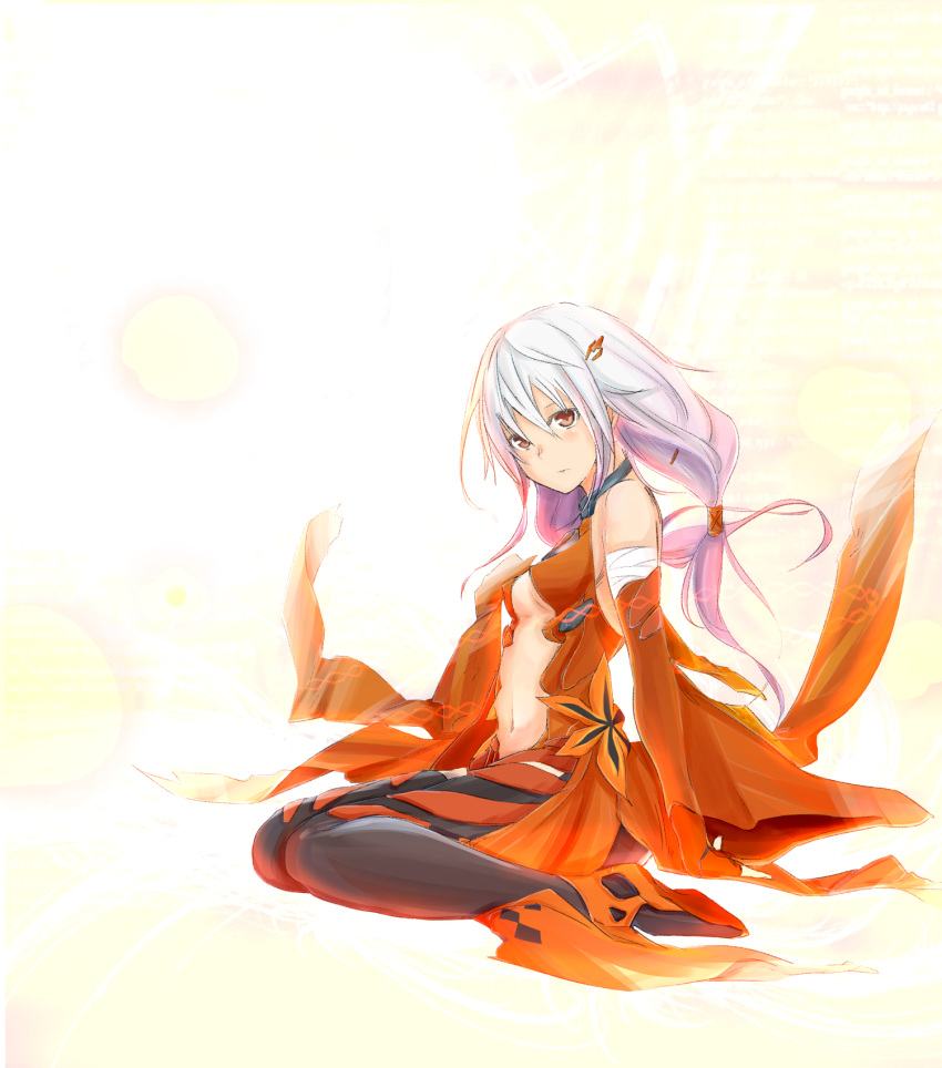 breasts, detached_sleeves, fingerless_gloves, gloves, gradient_hair, guilty_crown, hair_ornament, highres
