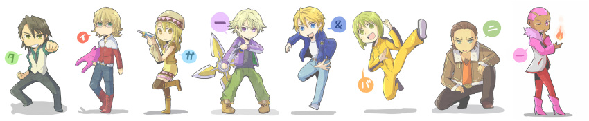 6+boys, antonio_lopez, bad_id, barnaby_brooks_jr, chibi, fire, highres, huang_baoling, ivan_karelin, kaburagi_t_kotetsu, karina_lyle, keith_goodman, kicking, mazui18, multiple_boys, multiple_girls, nathan_seymour, punching, shuriken, stuffed_animal, stuffed_bunny, stuffed_toy, tiger_&amp;_bunny, weapon, wink