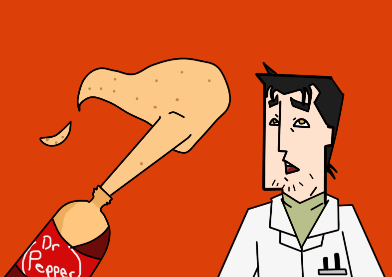 1boy, beard, black_hair, bottle, cartoonized, coat, craig_mccracken_(style), dr_pepper