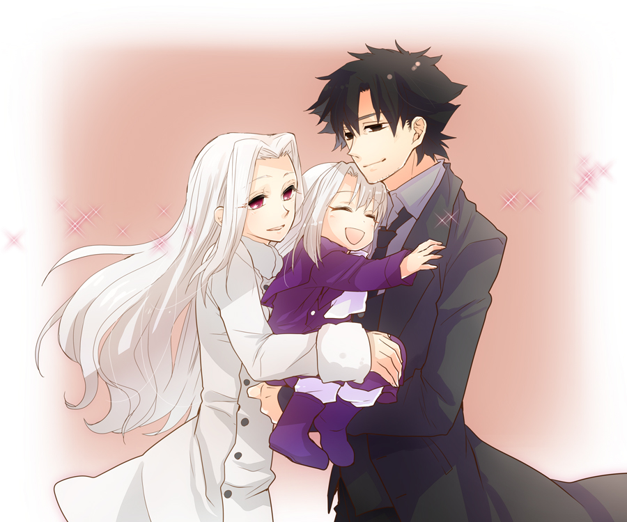 age_difference, black_hair, emiya_kiritsugu, family, fate/stay_night, fate/zero, fate_(series), father_and_daughter