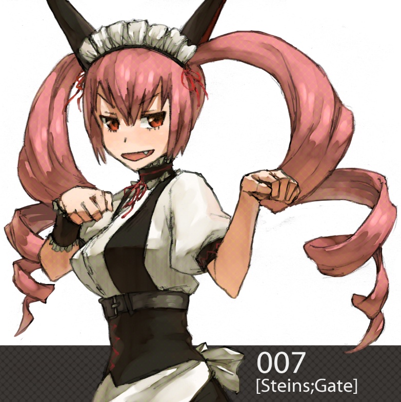 brown_eyes, cat_ears, fang, faris_nyannyan, maid_headdress, pink_hair, shoe-ji, solo
