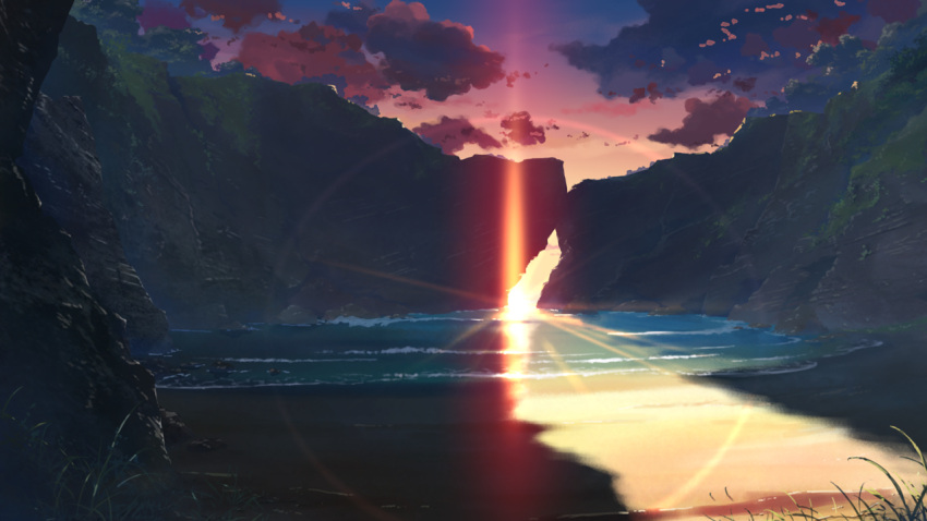 beach, game_cg, irotoridori_no_sekai, landscape, scenic, sunset