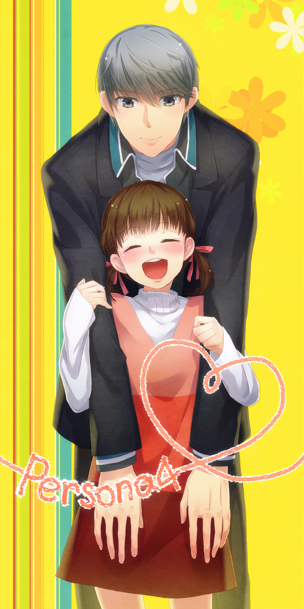 closed_eyes, doujima_nanako, eyes_closed, hair_ribbon, heart, heart_of_string, highres, narukami_yuu