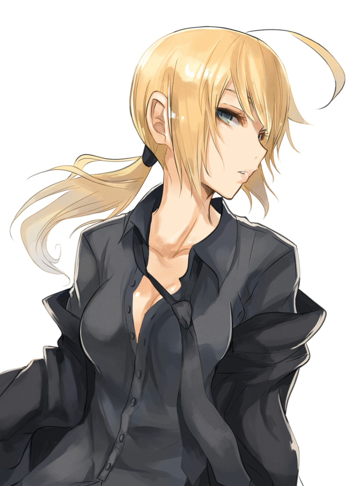 ahoge, blonde_hair, breasts, cleavage, dress_shirt, fate/stay_night, fate/zero, fate_(series)