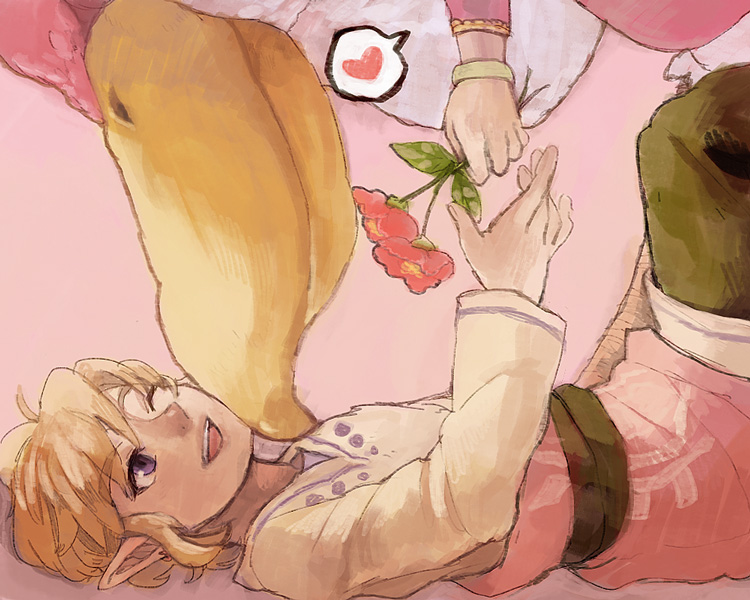 blonde_hair, blue_eyes, flower, heart, link, loftwing, nintendo, penta5