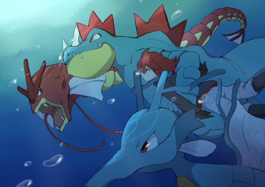 1boy, alligator, alternate_color, bubble, dragon, fang, fangs, feraligatr