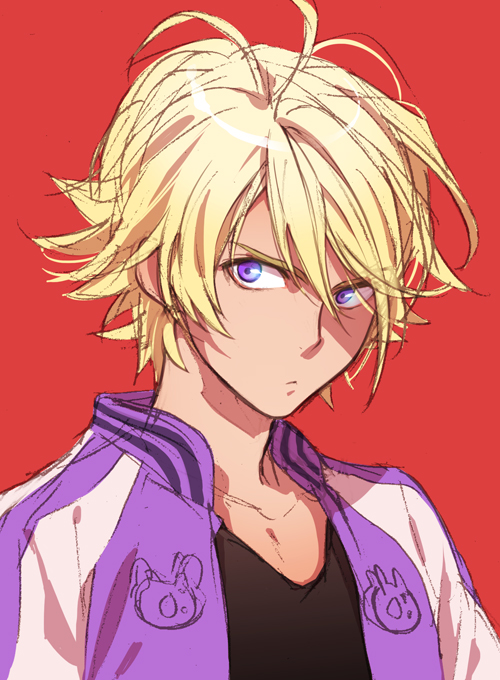 bad_id, blonde_hair, ivan_karelin, jacket, letterman_jacket, male, purple_eyes, purple_jacket